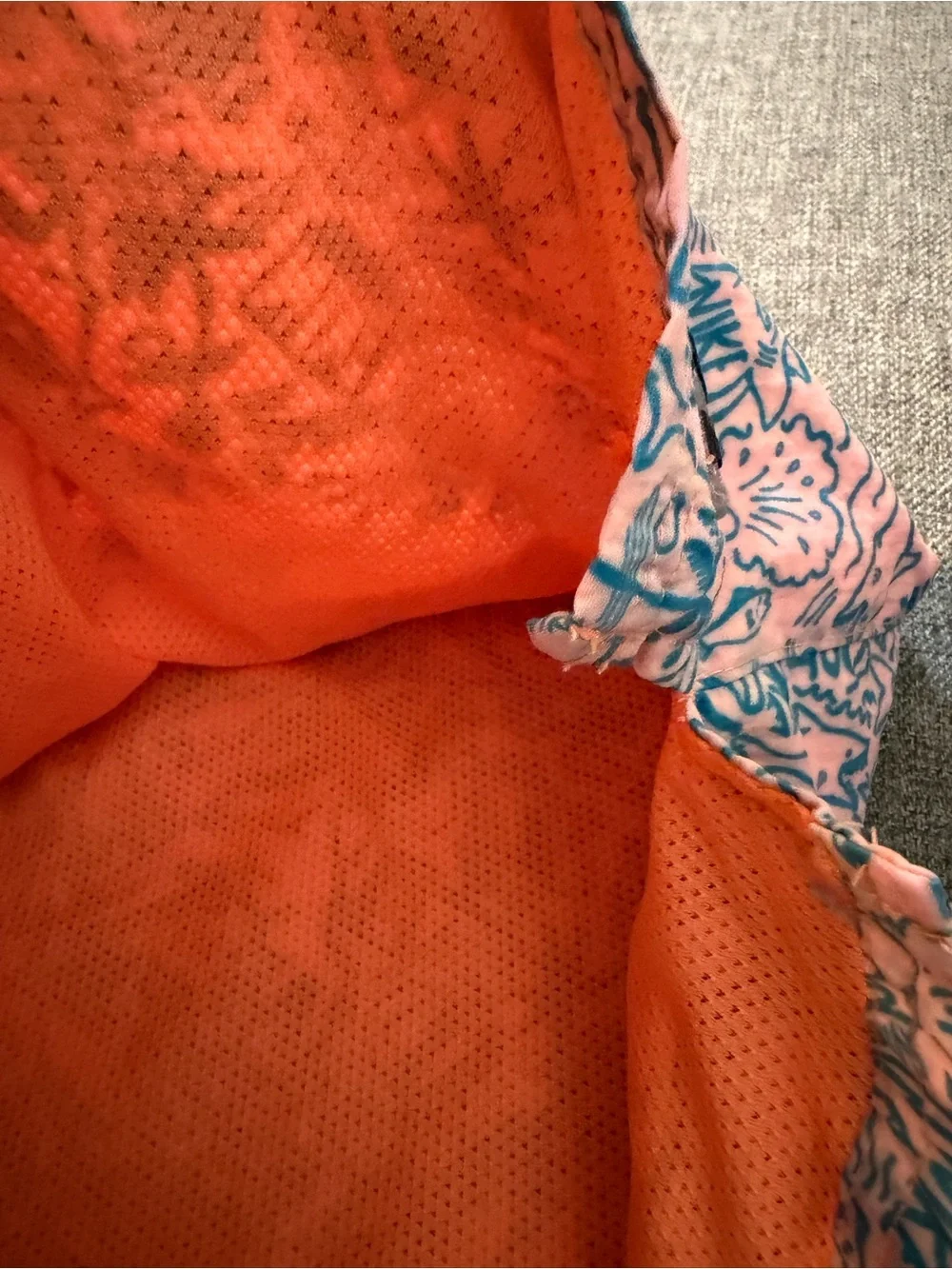 Nike Coral Swim Shorts with Blue Print and Orange Drawstring size XL 3 pockets